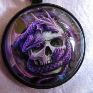 NWOT PURPLE Dragon & SKULL Cabochon Pendant Necklace Chain Included (K222)